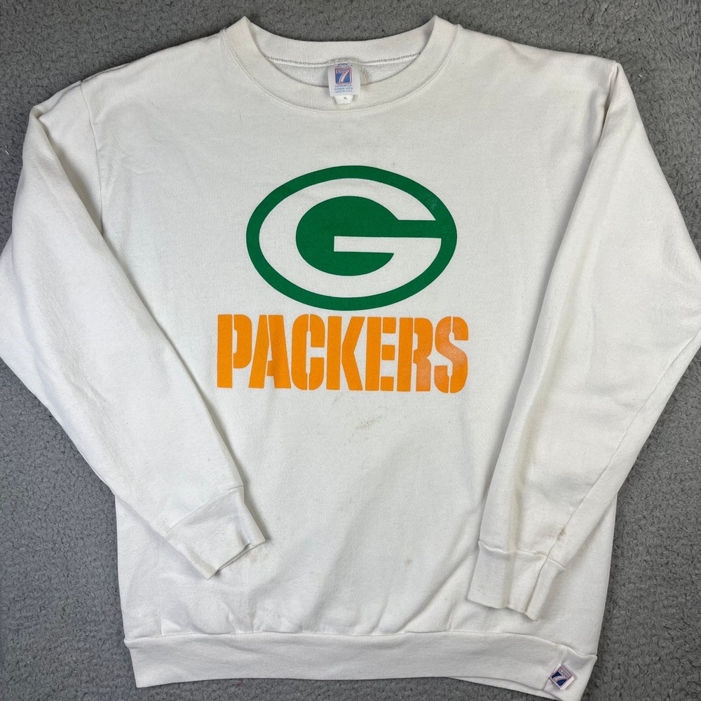 Green Bay Packers Logo 7 Sweatshirt Mens XL White Vintage NFL Football USA